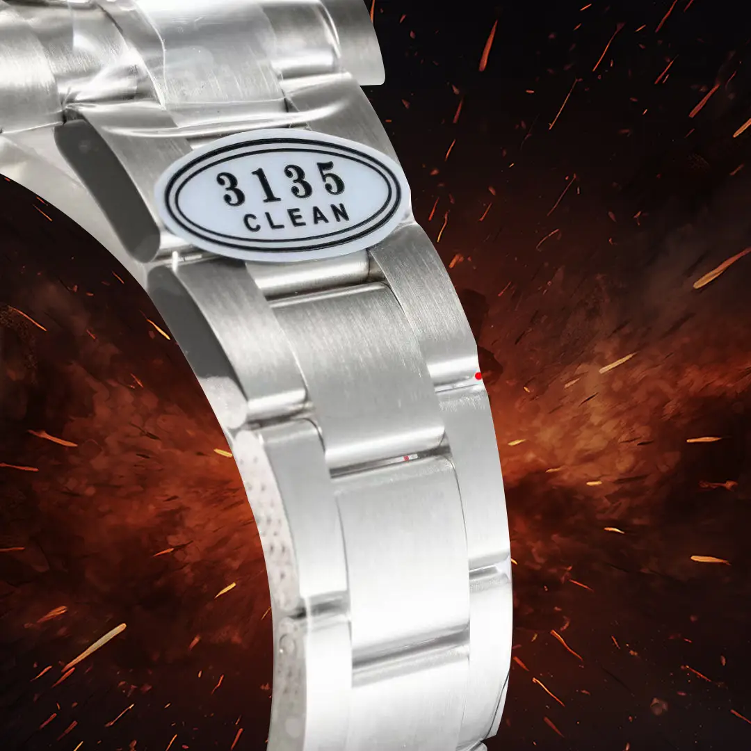 Rolex Submariner 3135 Clean stainless steel watch bracelet with brushed finish and engraved tag