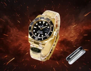 Rolex Submariner 116610LN black dial ceramic bezel yellow gold stainless steel watch with cleaning tool