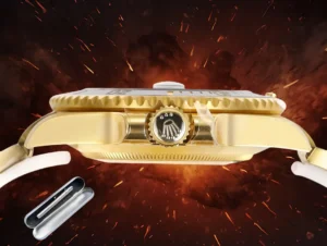 Rolex Submariner 116618LN white dial yellow gold bezel yellow gold case watch with crown logo crown winding mechanism