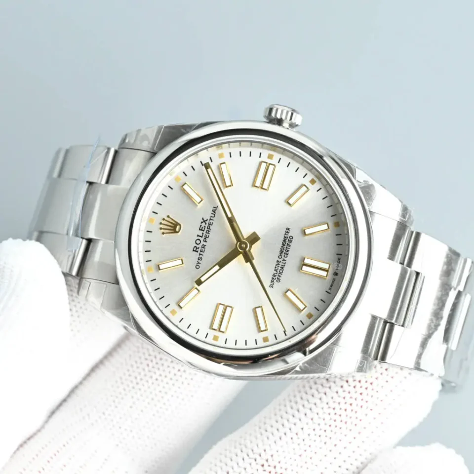 Rolex Oyster Perpetual silver dial stainless steel bezel stainless steel watch