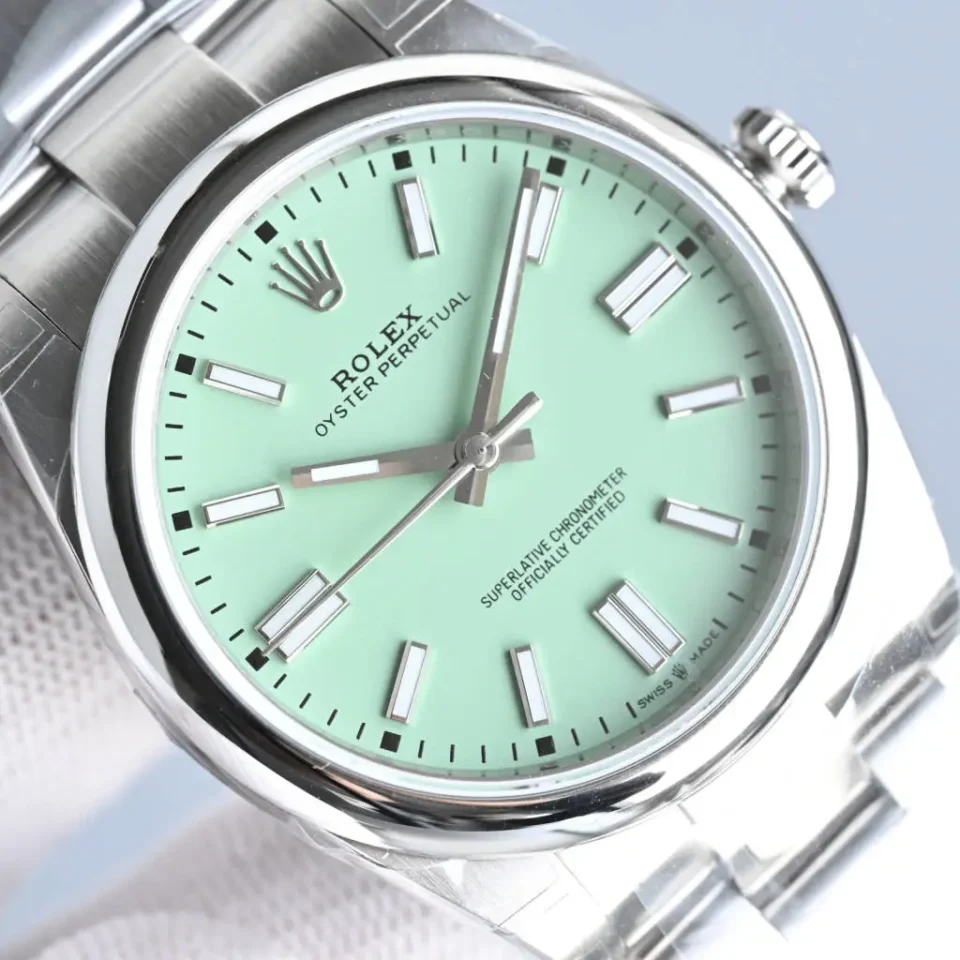 Rolex Oyster Perpetual 124300 mint green dial stainless steel bezel stainless steel case watch