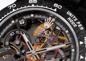 Rolex Cosmograph Daytona skeleton dial black ceramic bezel stainless steel watch