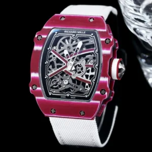 Richard Mille RM 055 red quartz case black skeleton dial white fabric strap Swiss watch