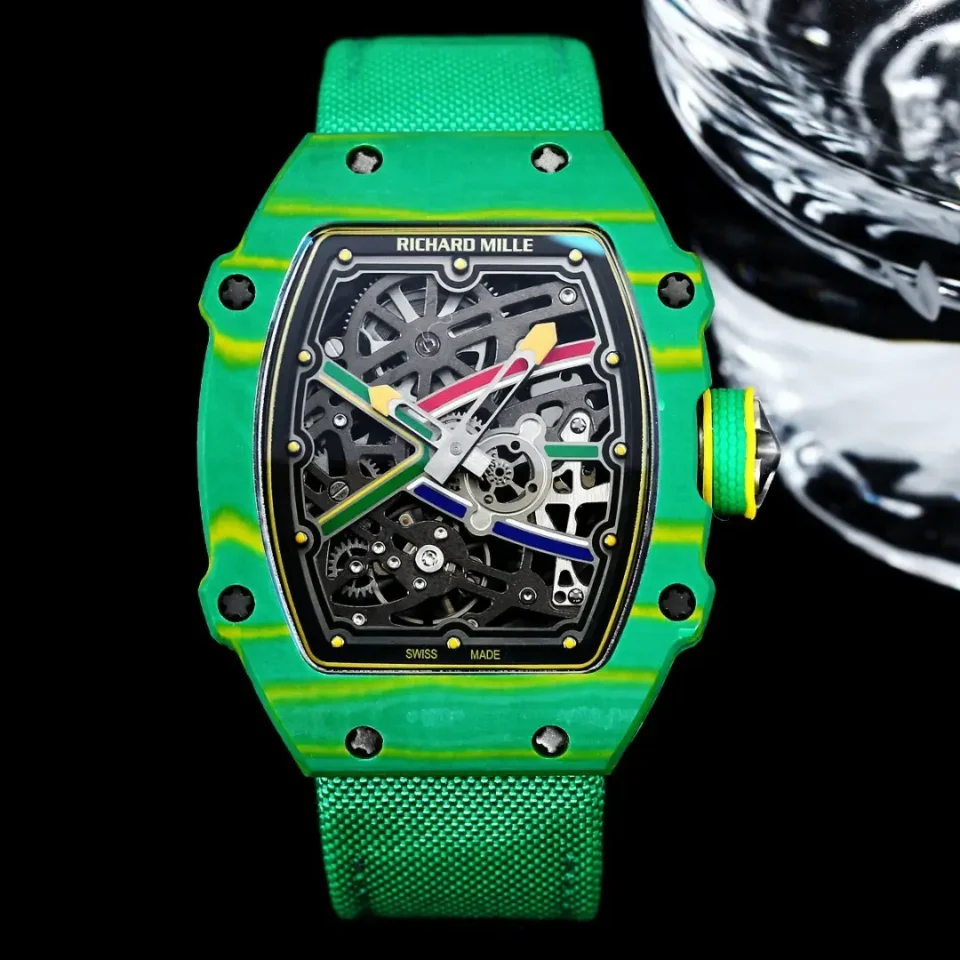 Richard Mille RM 67-02 green dial green and yellow carbon composite bezel and case watch with green fabric strap