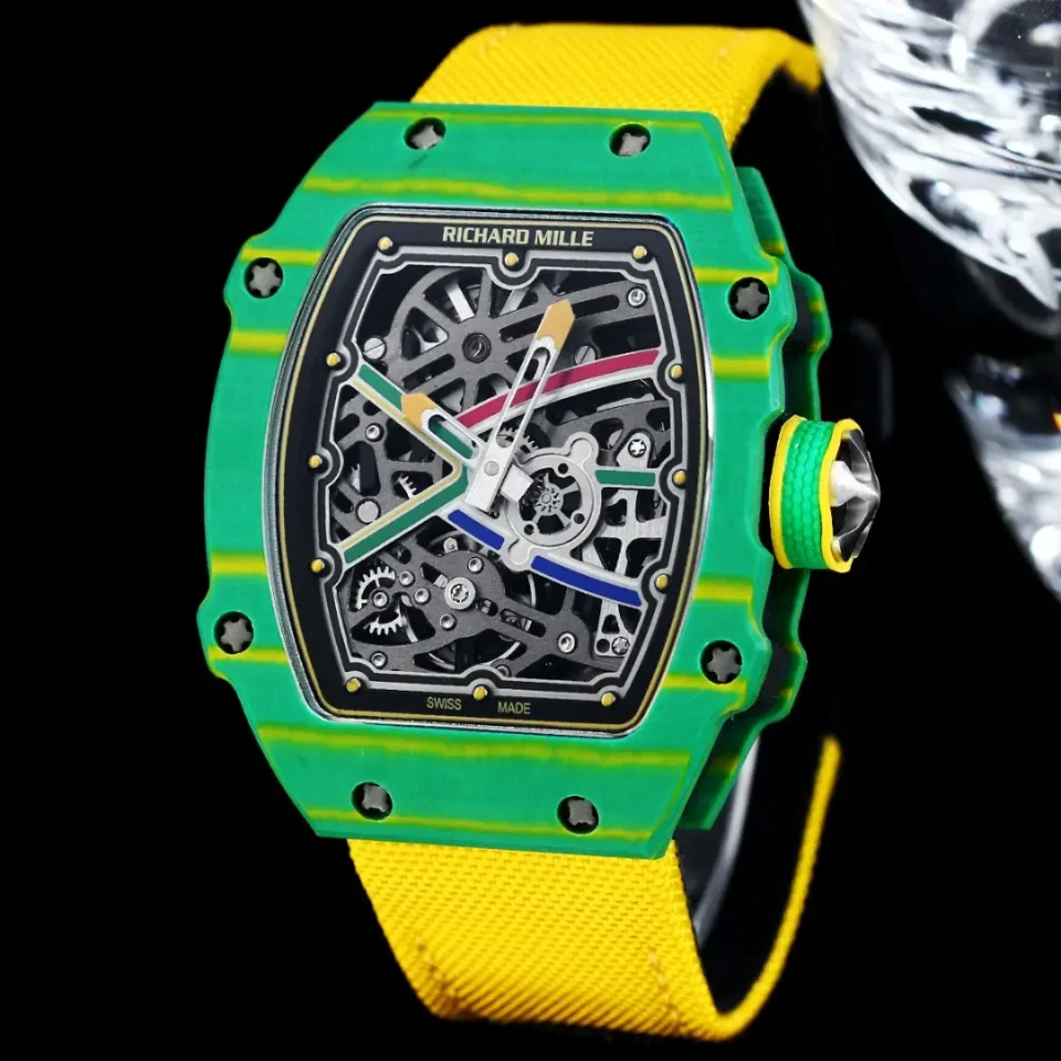 Richard Mille RM 67-02 green and yellow quartz TPT carbon bezel titanium case watch with skeleton dial
