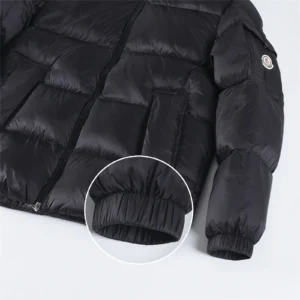 Moncler Maya black nylon down jacket with elastic cuffs and zip closure