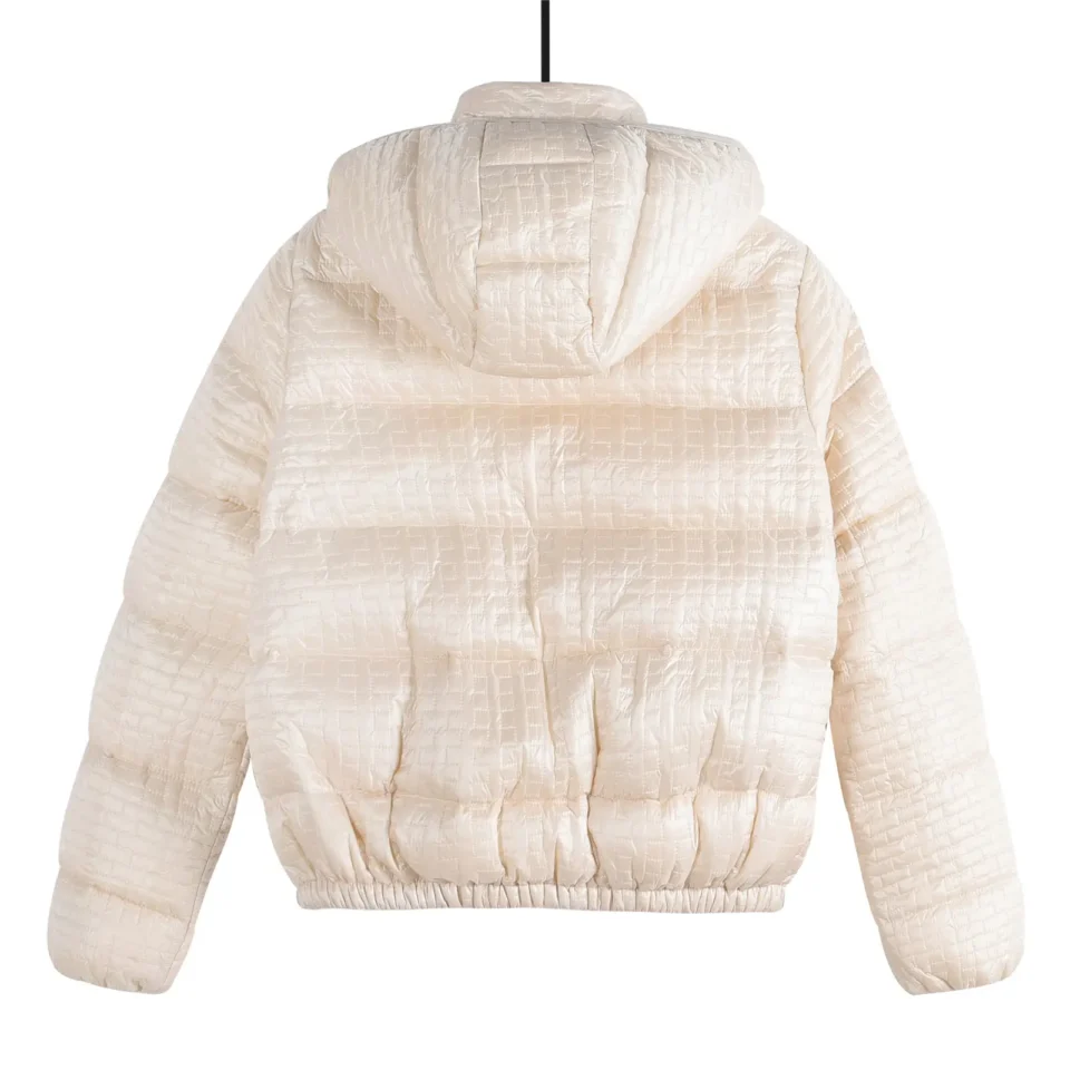 Repsgoat puffer jacket cream quilted nylon hooded winter outerwear with elastic waist and cuffs