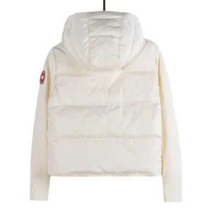 Canada Goose Hybridge knit down jacket white nylon with knit sleeves and hood