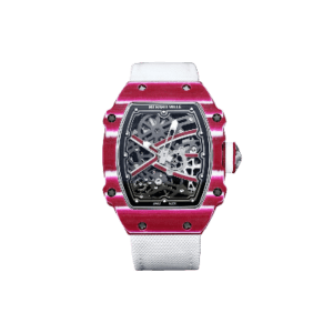 Richard Mille RM 055 red ceramic bezel titanium case skeleton dial white fabric strap watch