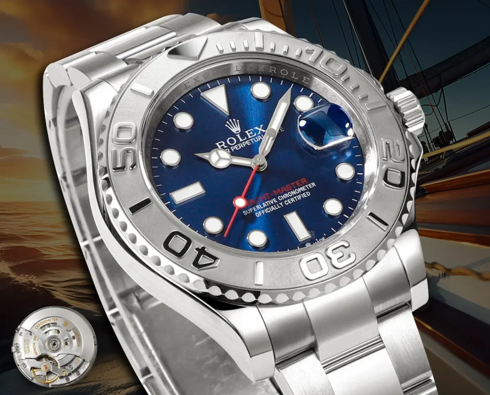 Rolex Yacht-Master blue dial platinum bezel stainless steel watch