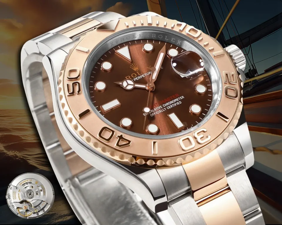 Rolex Yacht-Master 126621 brown dial rose gold bezel stainless steel watch with oyster bracelet