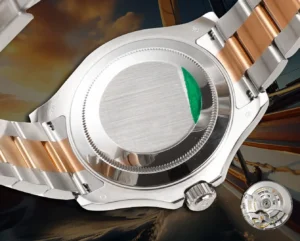 Rolex Submariner 116613LN two-tone rose gold stainless steel watch case back and bracelet close-up view