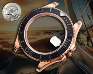 Rolex Yacht-Master rose gold case black ceramic bezel watch dial assembly tool close-up