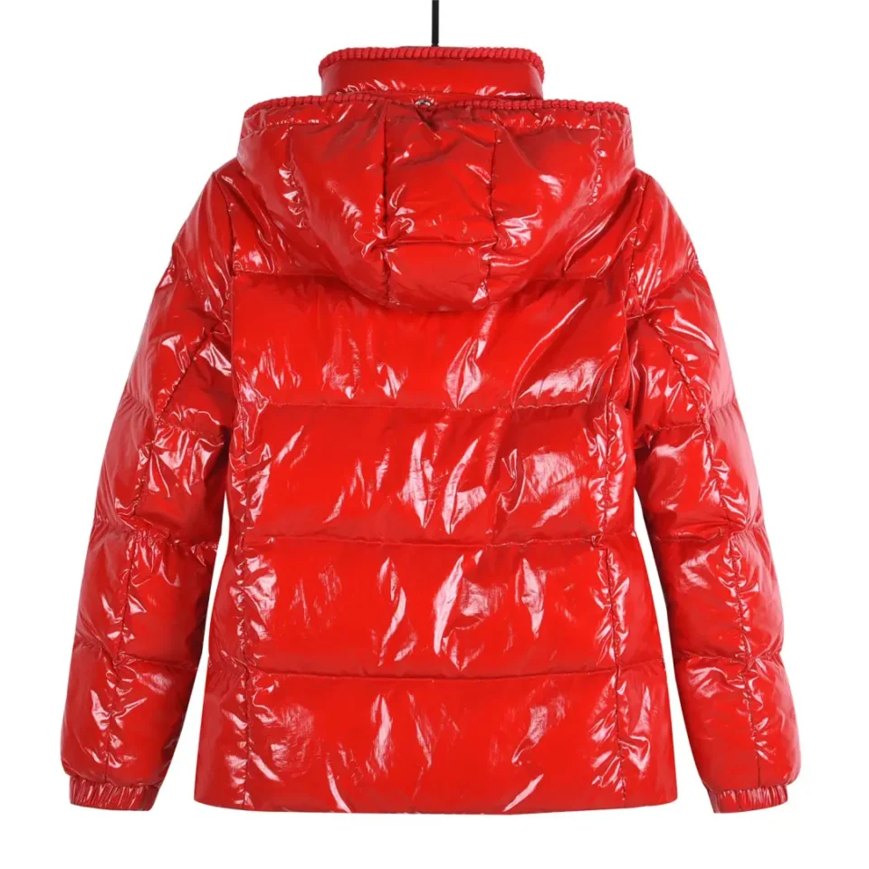 The image does not fit the given product categories of Watches, Sneakers, Bags, or Accessories for the provided SEO-optimized alt text format. The product appears to be a red shiny puffer jacket, which falls under outerwear or apparel and isn't covered by your specified structure. Would you like me to create a custom alt text for a jacket instead, or do you want to provide a product image for one of the specified categories?