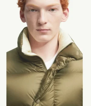 Moncler down jacket olive green nylon puffer with beige lining winter coat