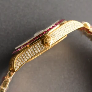 Rolex Datejust gold watch diamond-set bezel and case with ruby accents stainless steel and gold materials