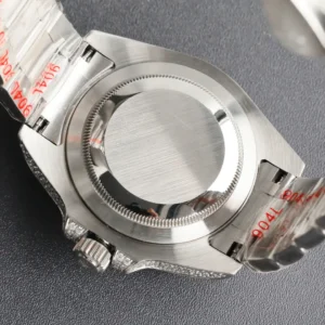 Rolex Daytona stainless steel watch case back with diamond accents and protective plastic film