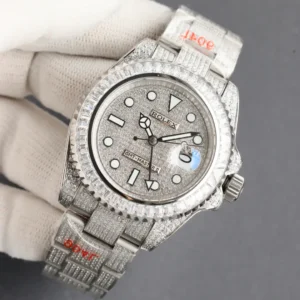 Rolex GMT-Master II silver dial diamond bezel diamond-encrusted stainless steel watch