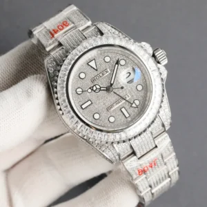 Rolex GMT-Master II diamond-paved dial diamond bezel diamond-encrusted stainless steel watch