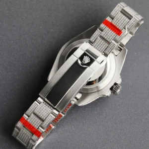 Rolex watch silver stainless steel bracelet with diamond accents and polished clasp detailing