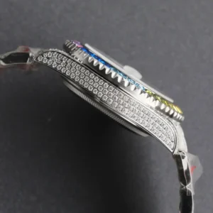 Rolex GMT-Master II rainbow bezel diamond-set stainless steel watch with multi-colored sapphire bezel