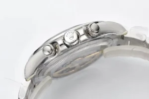 Rolex Daytona Zenith 16520 silver dial stainless steel bezel stainless steel watch crown detail