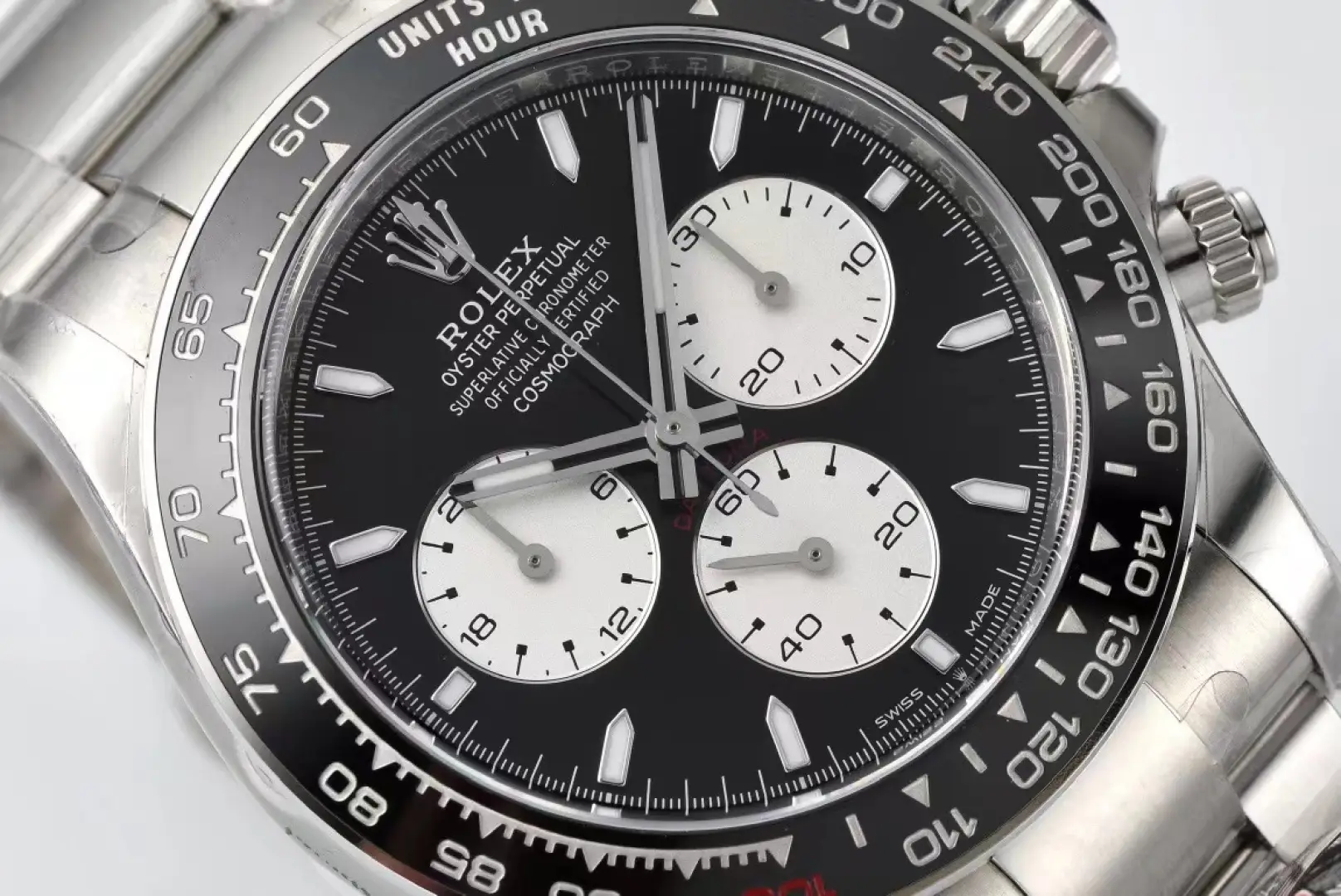Rolex Cosmograph Daytona 116500LN black dial ceramic bezel stainless steel watch close-up