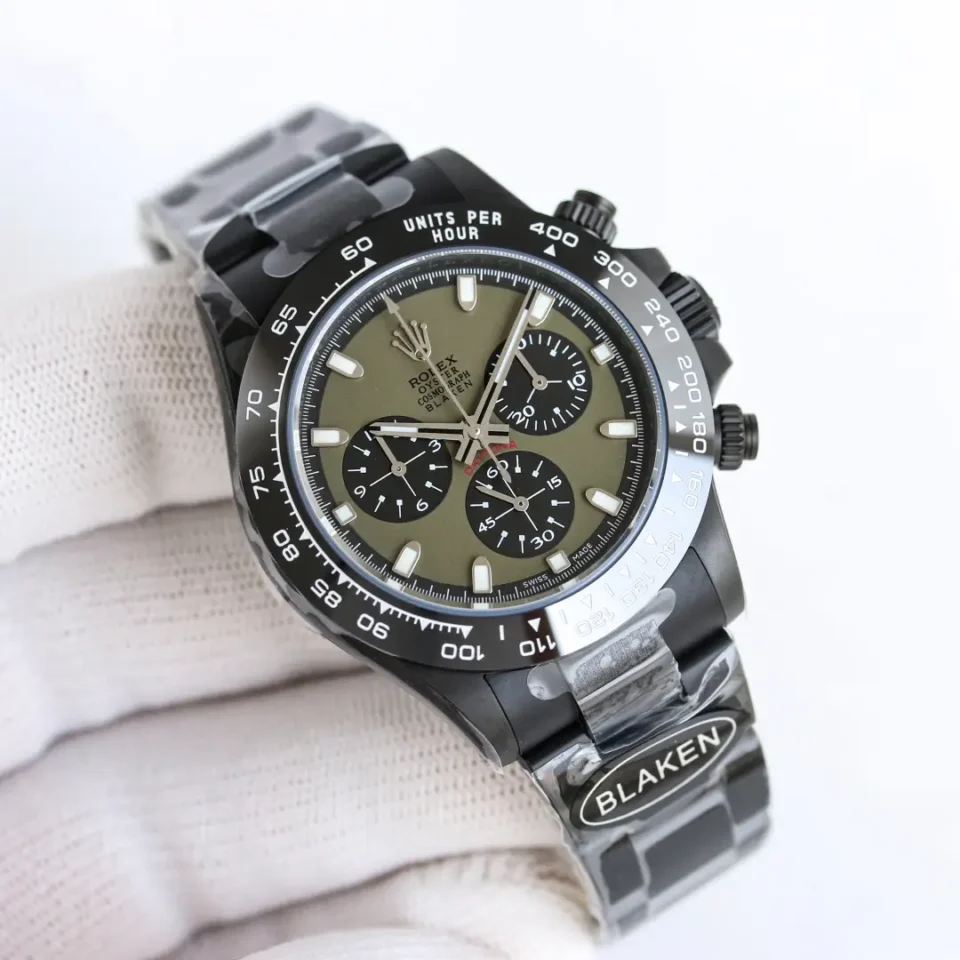 Rolex Cosmograph Daytona olive green dial black ceramic bezel black stainless steel watch Blaken edition