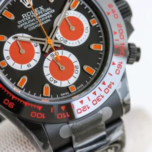 Rolex Daytona black dial orange accents ceramic bezel carbon fiber case watch