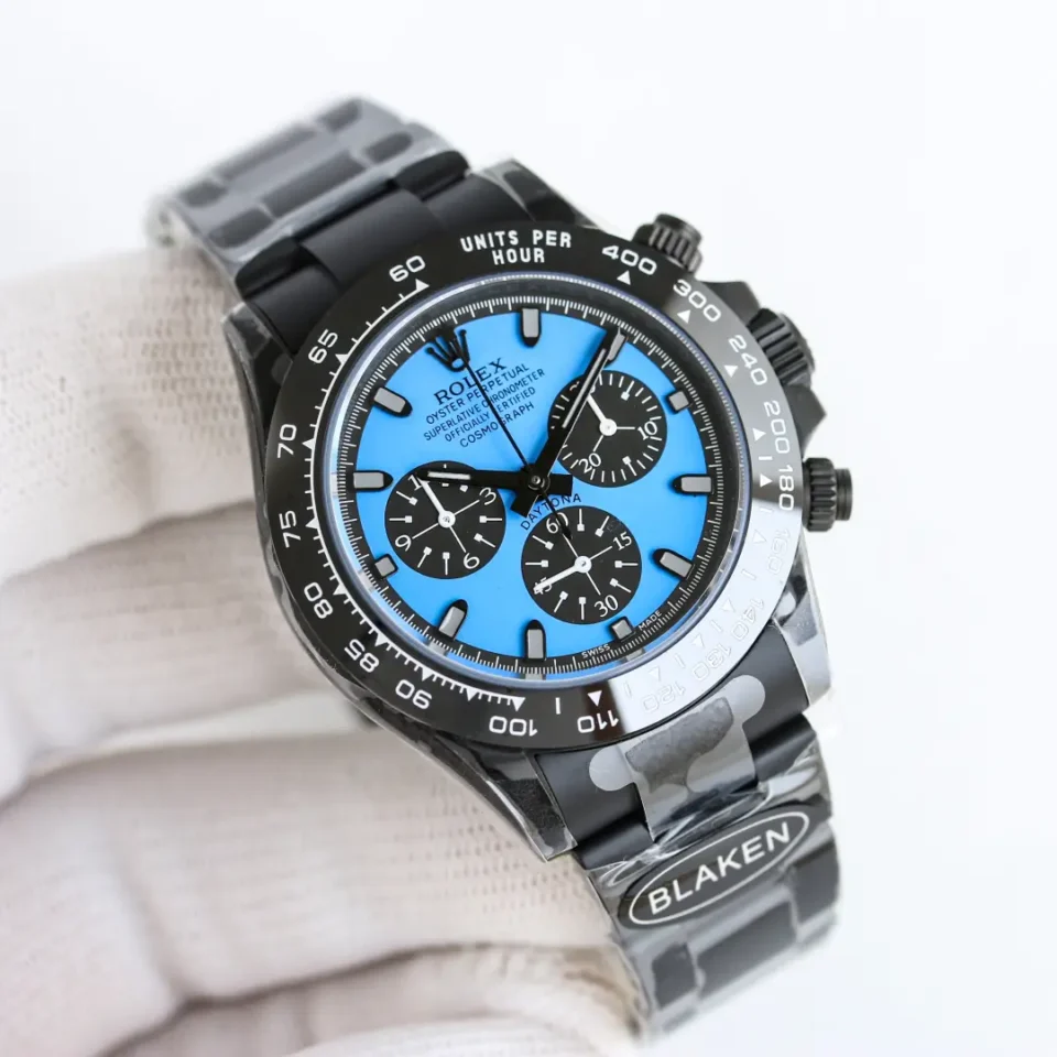 Rolex Daytona blue dial ceramic bezel black stainless steel watch Blaken customization