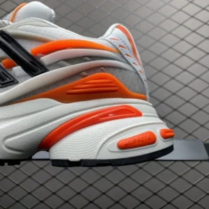 Adidas Temper Run white orange black mesh sneakers with TPU overlays and rubber sole