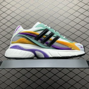 Adidas Temper Run white green purple yellow mesh sneakers with black stripes and torsion system sole