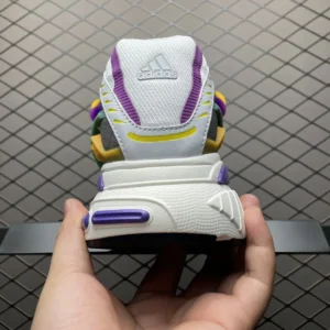 Adidas sneaker white purple yellow green multicolor synthetic material sports shoe rear view