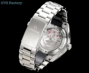 Omega Seamaster Planet Ocean stainless steel bracelet watch with transparent case back and automatic movement