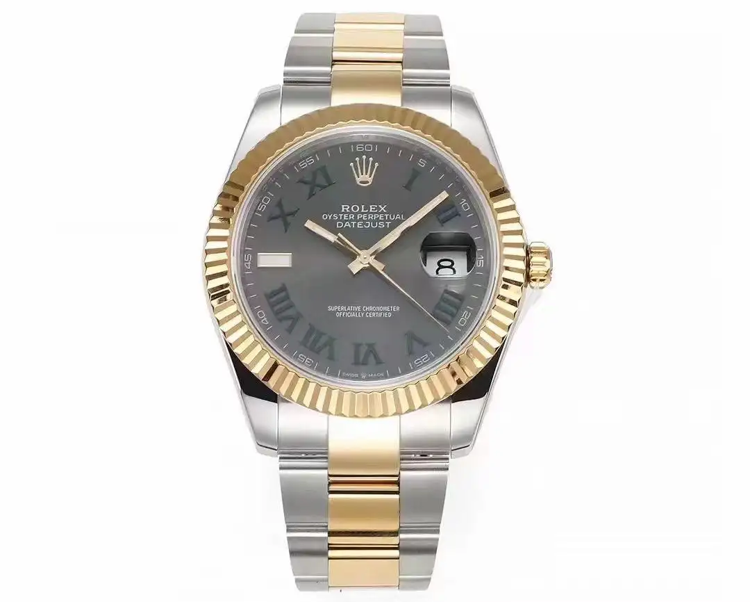 fake rolex datejust wimbledon slate roman numeral two-tone yellow gold 126333-0019