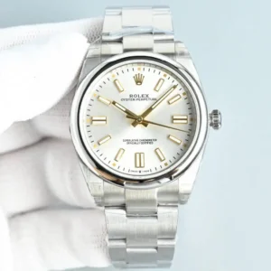 fake rolex oyster perpetual oystersteel silver dial reference 134300-0001