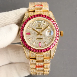 rolex day date replica 41MM yellow gold ruby diamond custom edition