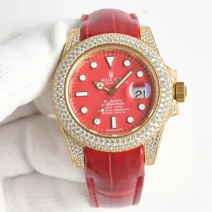 fake rolex submariner red diamond dial 3ct diamond bezel gold 16610