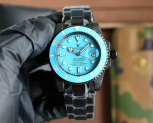 custom rolex submariner 40MM Blaken style Tiffany Blue DLC black case
