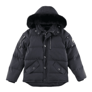 Moose Knuckles Men's Original 3Q Shearling Trim Down Jacket in black, featuring a fur-lined hood, multiple pockets, and a stylish design, ideal for extreme cold weather.