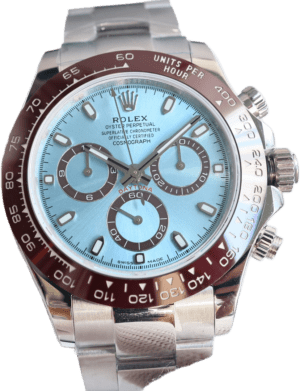 Rolex Daytona ice blue dial brown ceramic bezel stainless steel watch