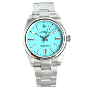 Rolex Oyster Perpetual turquoise dial stainless steel bezel stainless steel watch