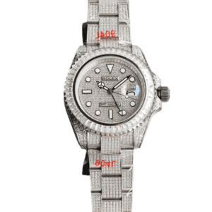 Rolex GMT-Master II diamond-paved dial diamond bezel stainless steel watch with diamond bracelet