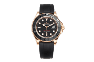 Rolex Yacht-Master black dial ceramic bezel rose gold case black rubber watch