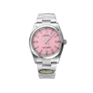 Rolex Oyster Perpetual pink dial stainless steel bezel stainless steel watch