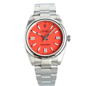 Rolex Oyster Perpetual 41 coral dial smooth bezel stainless steel watch
