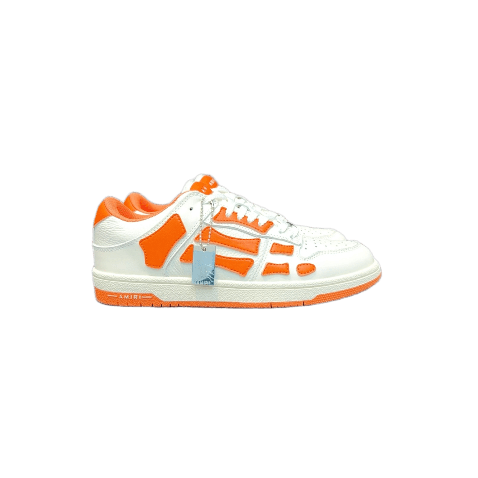 Amiri Skel Top low white orange leather sneakers with perforated detailing and branded tag