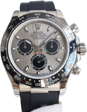 Rolex Daytona 116519LN silver dial ceramic bezel stainless steel watch with black rubber strap