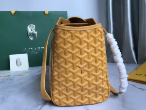 Goyard Saint Louis PM bag yellow chevron-patterned coated canvas leather trim crossbody bag