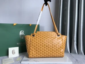 Goyard Saigon PM medium yellow monogram coated canvas leather tote bag with shoulder straps